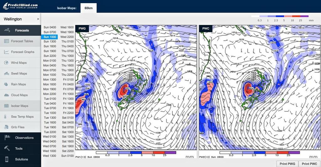 Isobars and Storm path - 1000hrs - Cyclone Lusi, March 16, 2014 © PredictWind http://www.predictwind.com